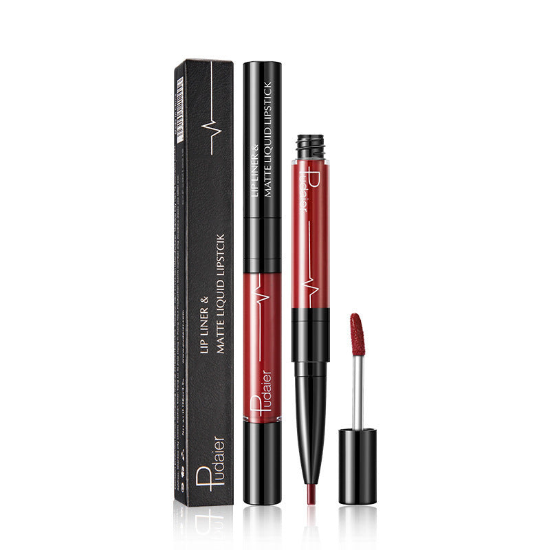 Pudaier läppglans med dubbla ändar – Velvet Matte Pearl Lip Tint med hög färgåtergivning, vattenfast och smetfri